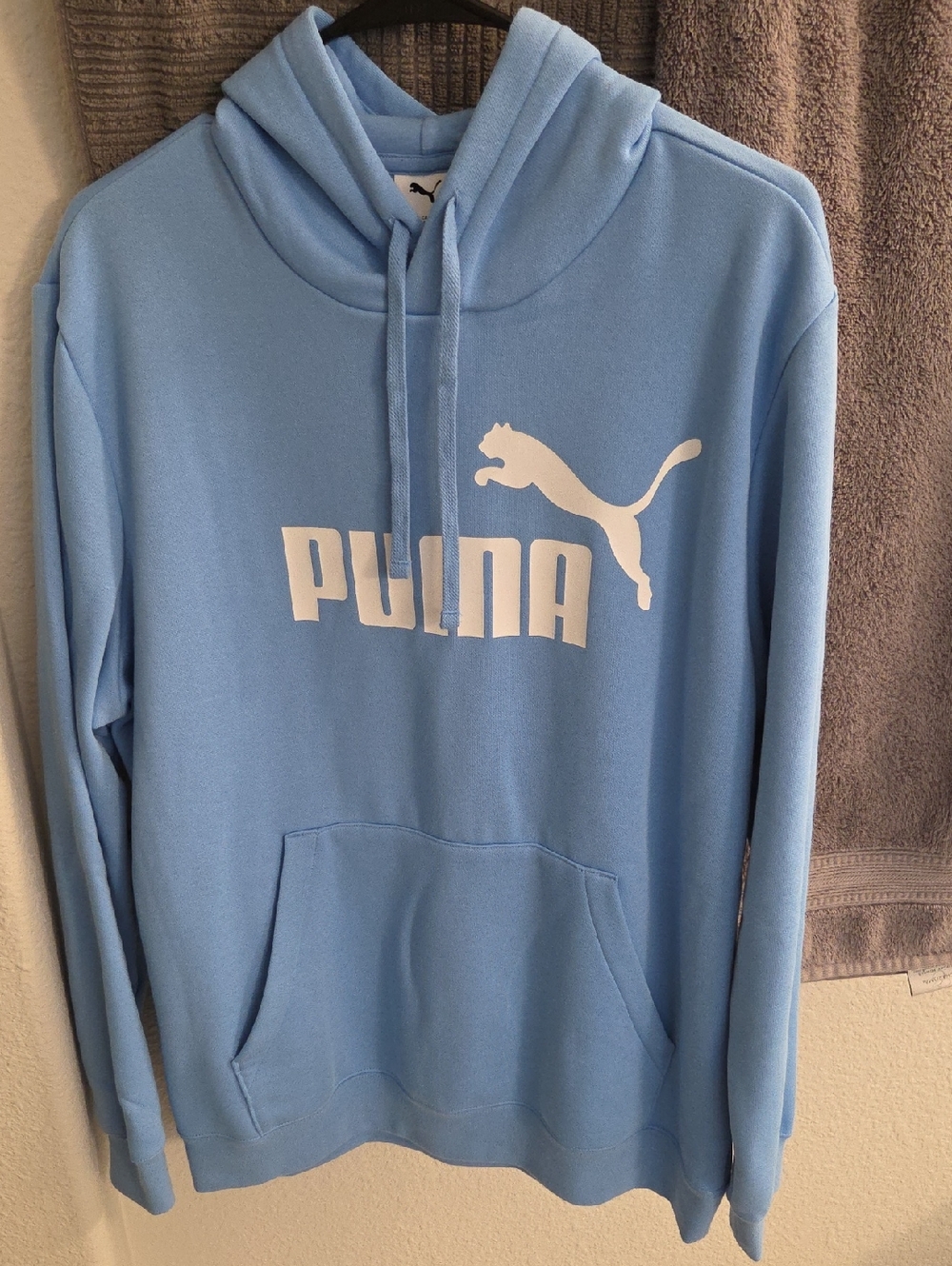 Puma Light Blue Crewneck Hoodie with White Logo